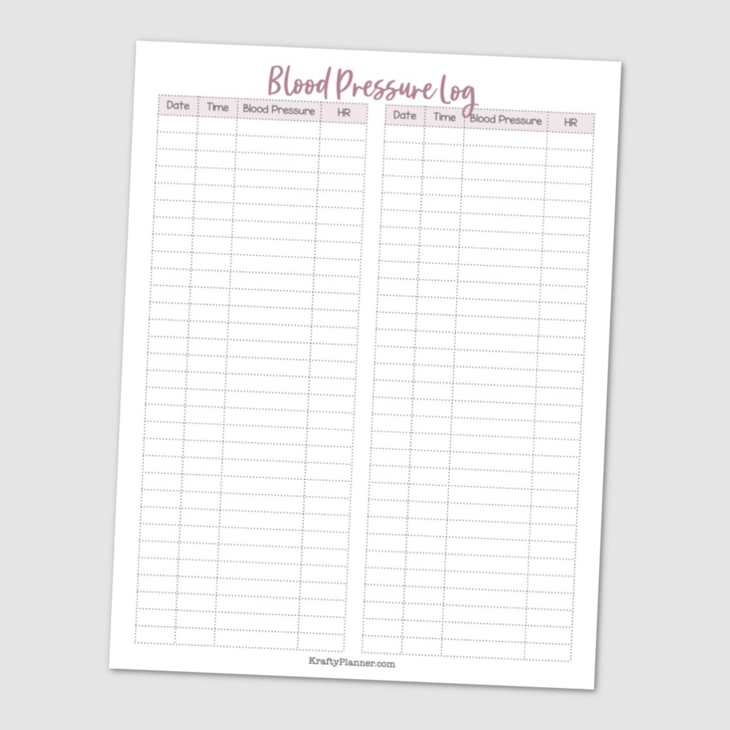 Blood Pressure And Heart Rate Tracker Free Printable Krafty Planner