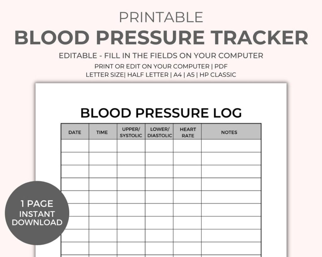 Blood Pressure Chart Printable Instant Download Medical Etsy de