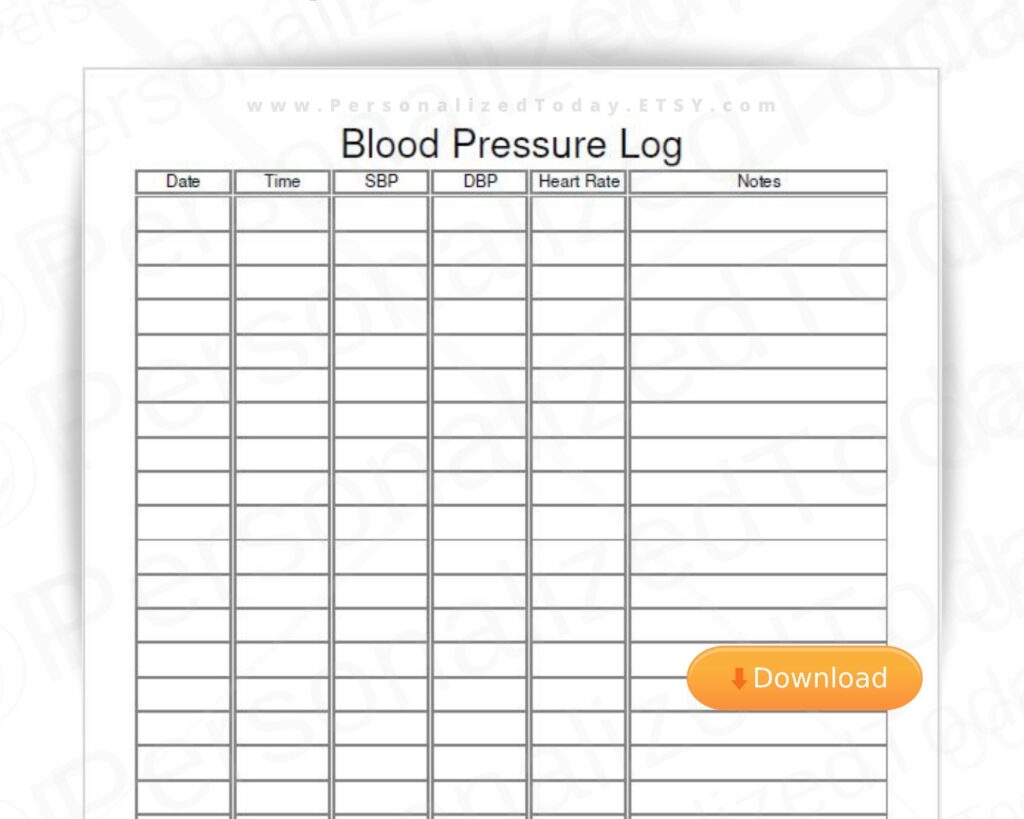 Blood Pressure Log Fillable And Print And Write PDF Digital Etsy de