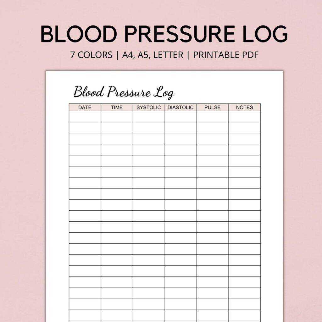 Blood Pressure Log Printable Blood Pressure Tracker BP Etsy de