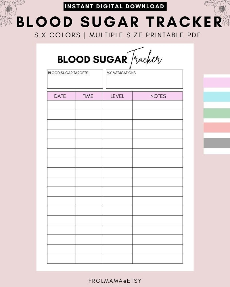 Blood Sugar Log Printable Blood Sugar Reading Tracker Etsy de