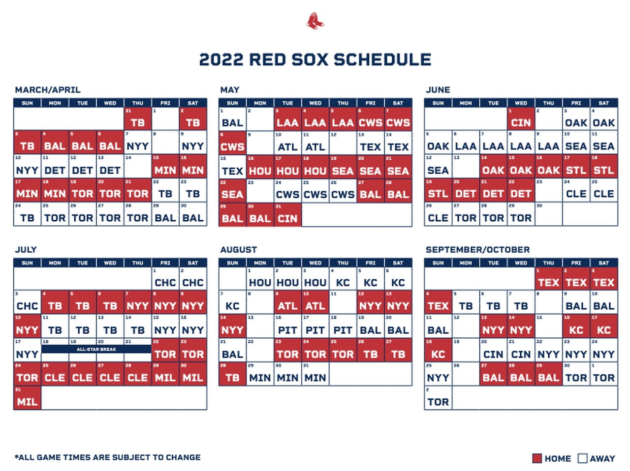 Boston Red Sox Printable Schedule