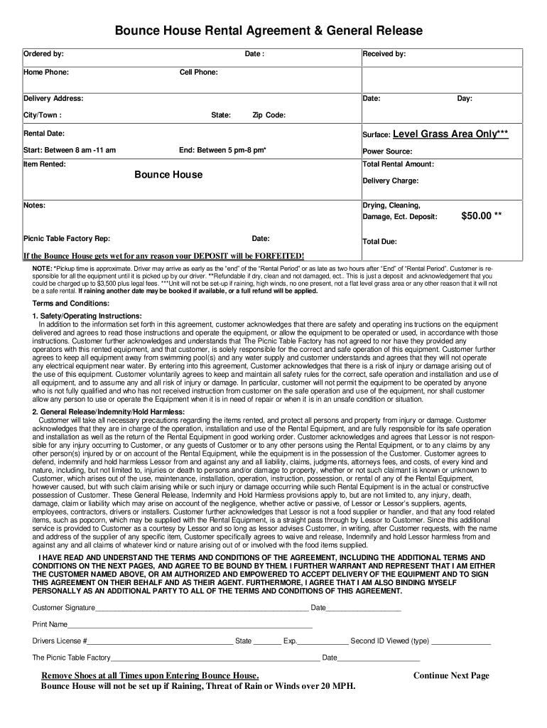 Bounce House Rental Waiver Fill Out Sign Online DocHub