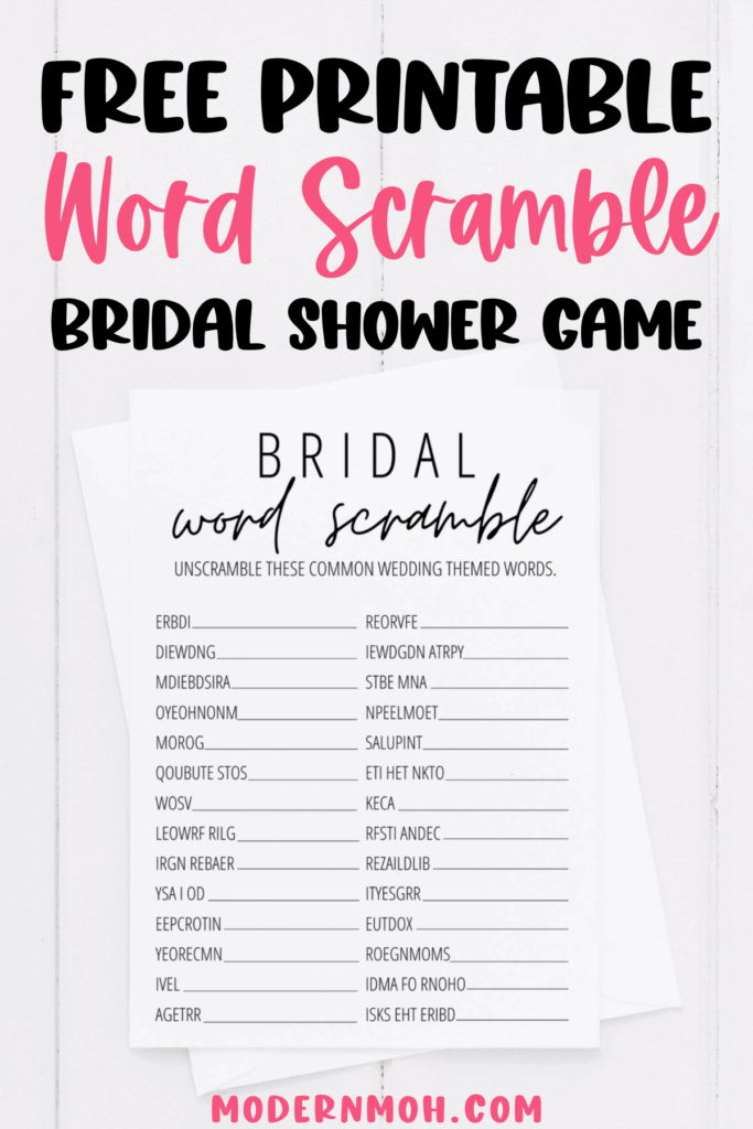 Free Printable Bridal Shower Games Word Scramble