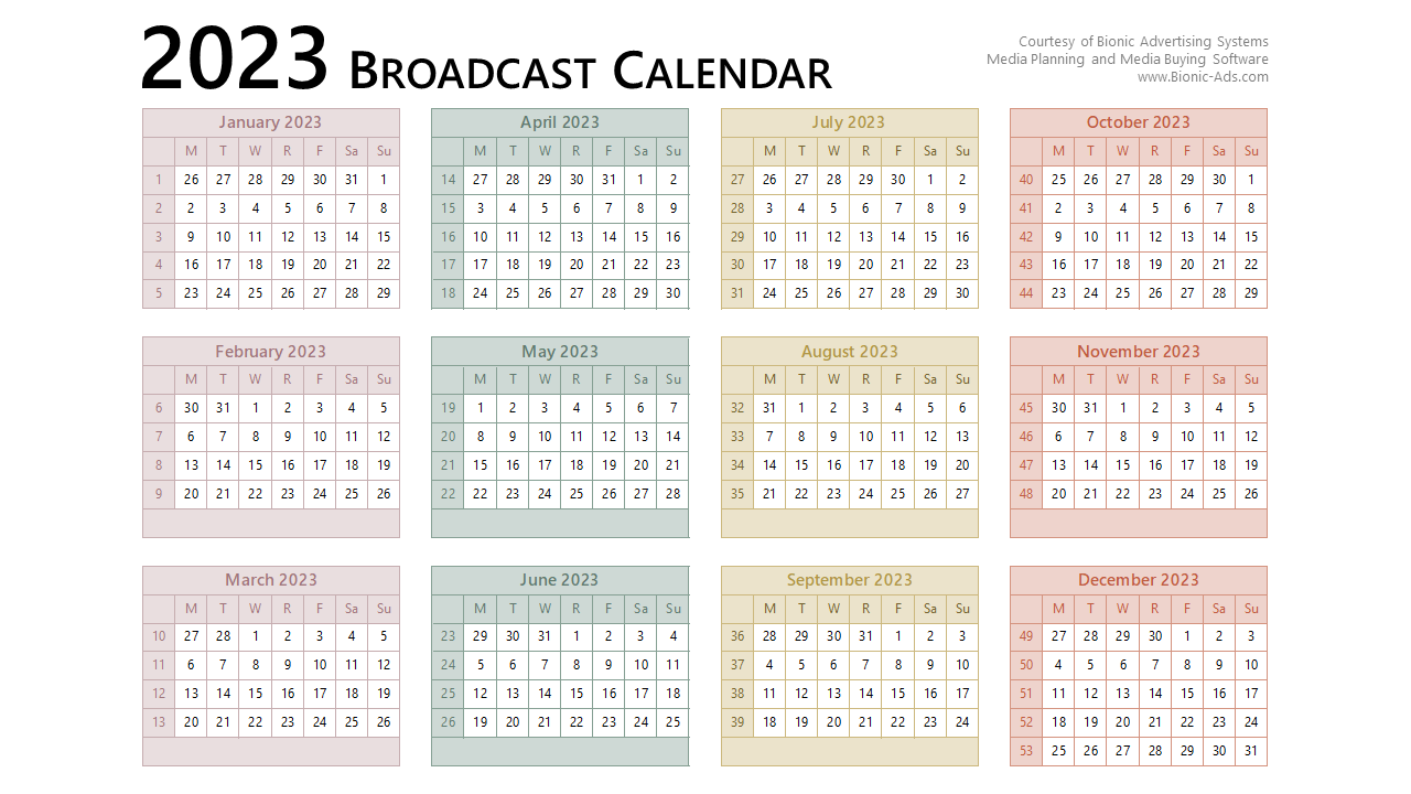 Broadcast Calendar 2023 FREE Downloads Bionic Advertising Systems