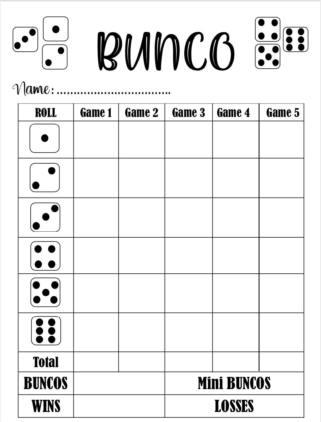 Bunco Score Cards Printable Free Free Printable Templates