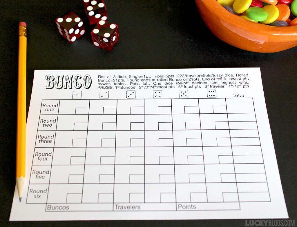 Bunco Score Sheet Free Printable 