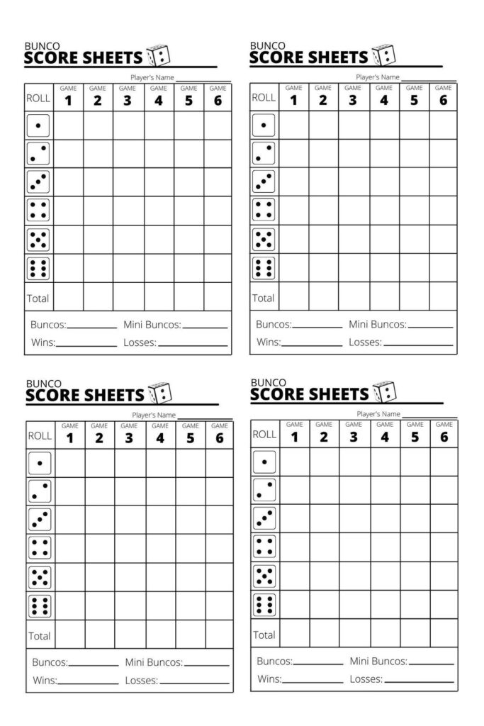 Bunco Score Sheets Printable PDF