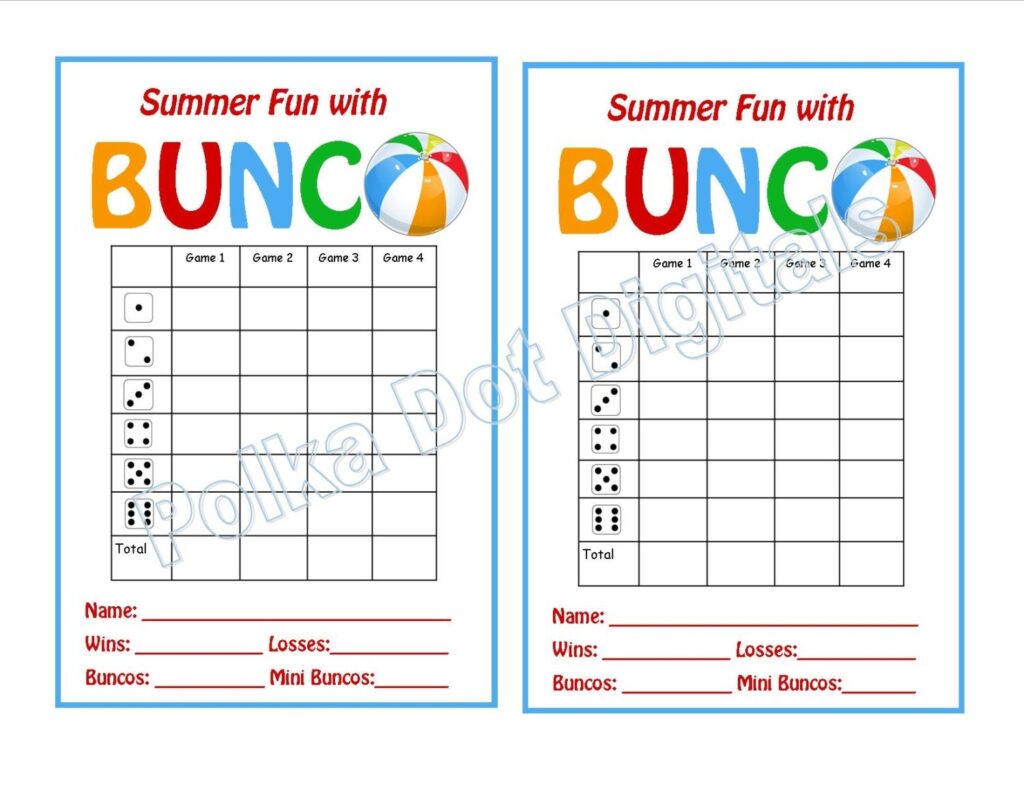 Free Printable Bunco Score Sheets