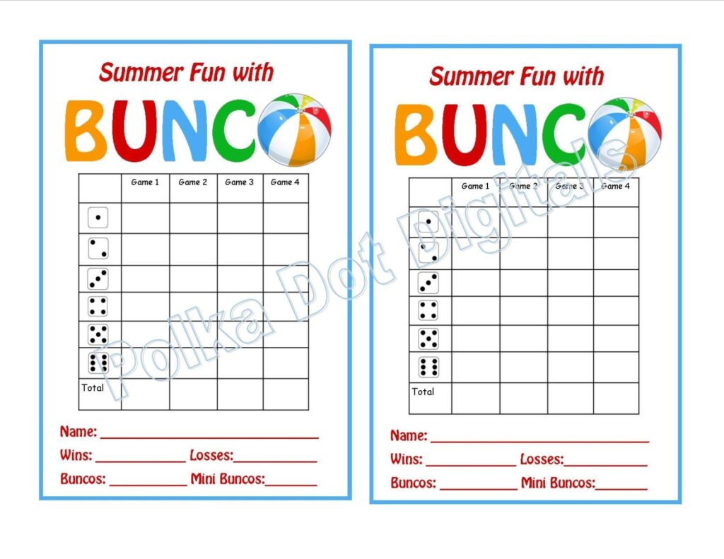 Bunco Cards Free Printable