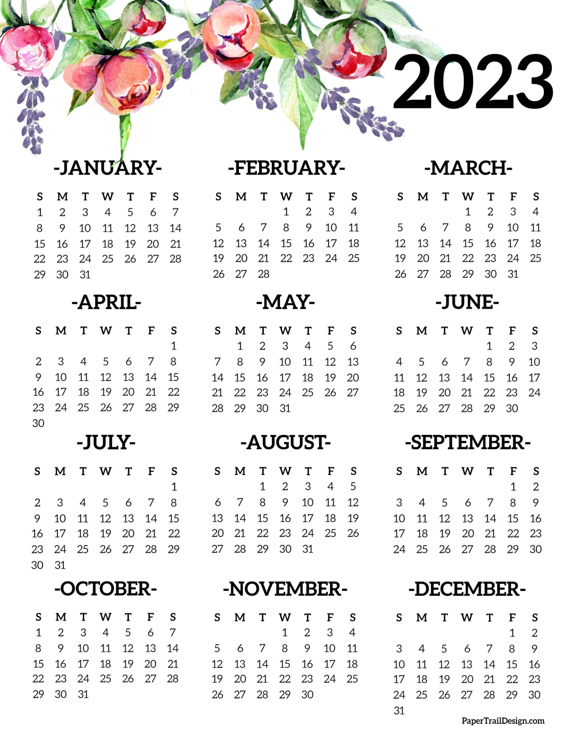 Printable Yearly Calendar 2023 One Page