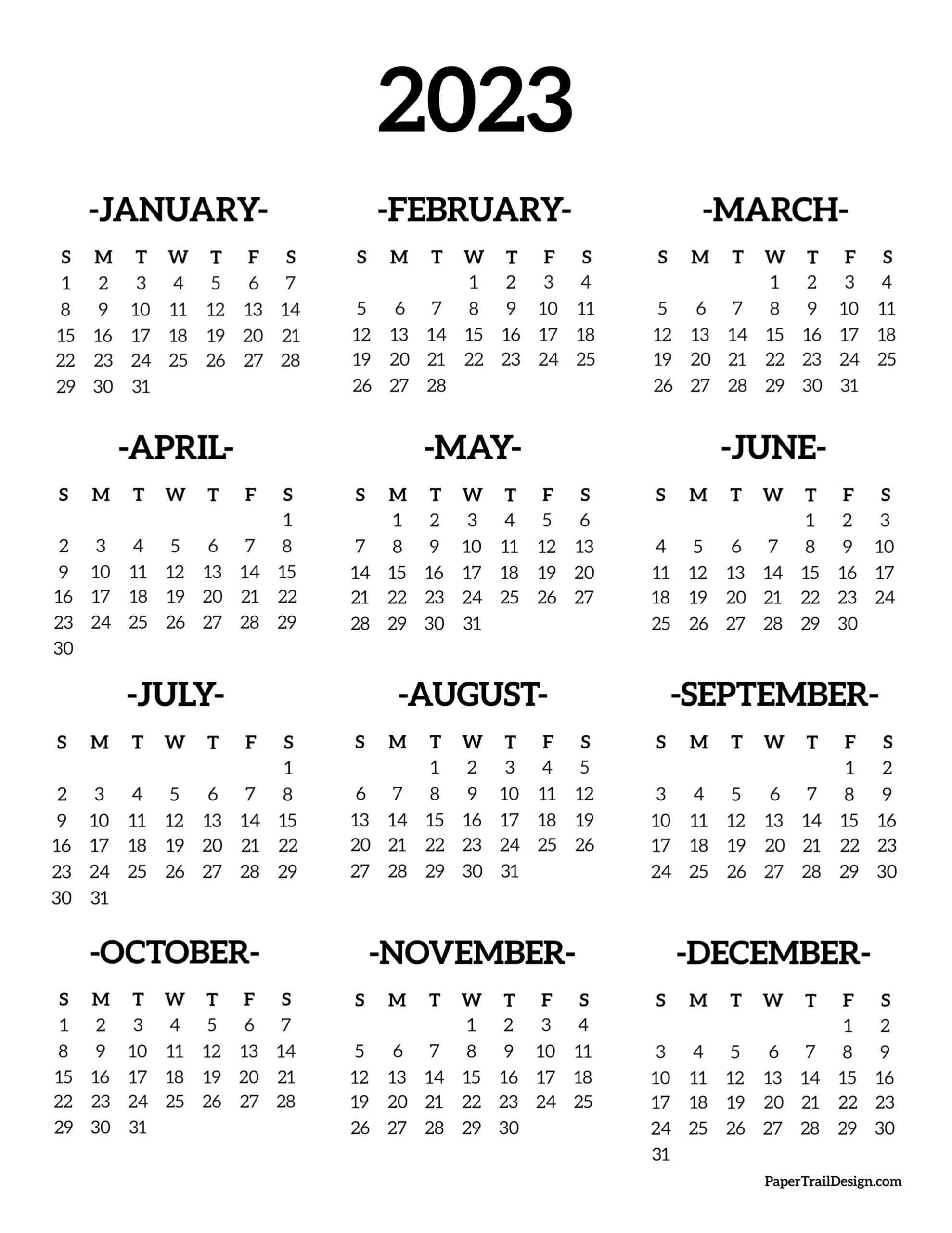 Yearly Calendar 2023 Free Printable