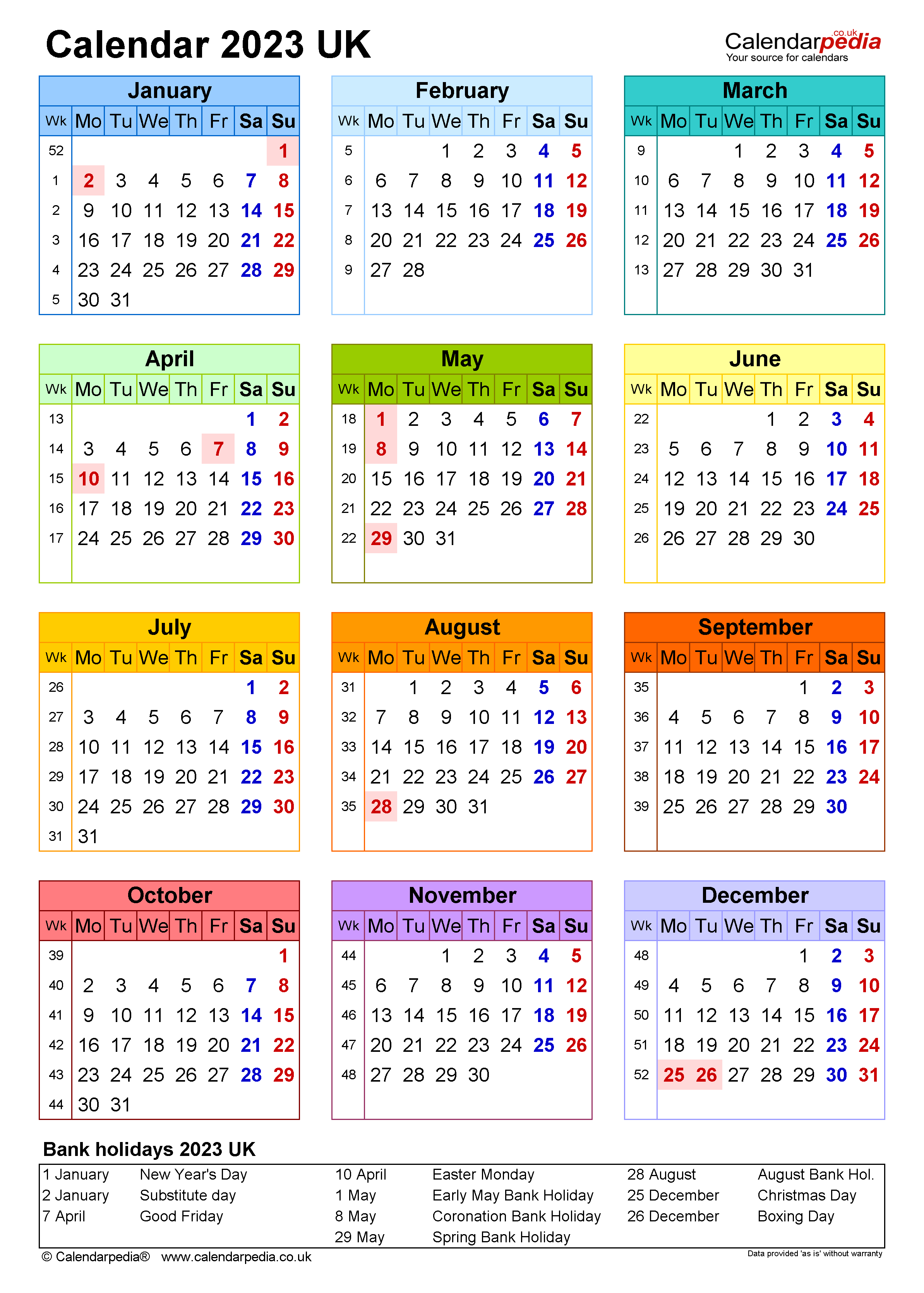 Free Printable Calendar 2023 Uk