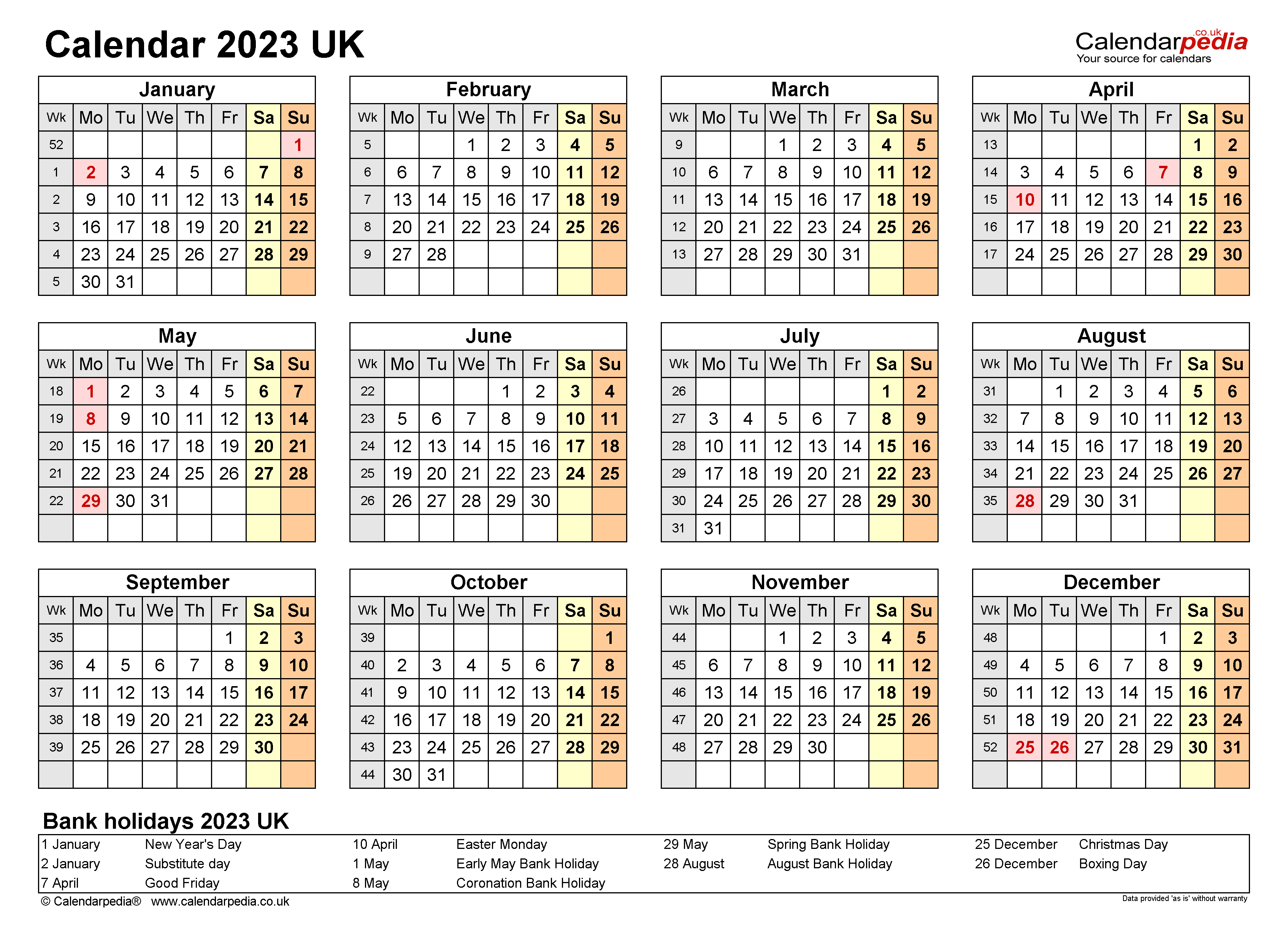 Printable Monthly Calendar 2023 Uk