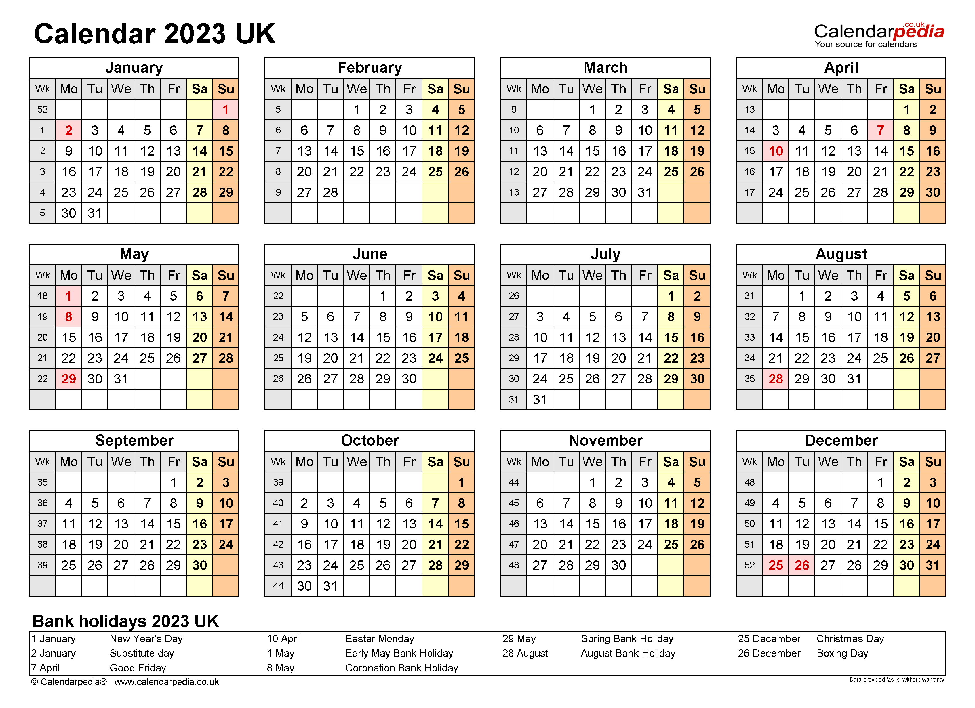 Calendar 2023 UK Free Printable PDF Templates