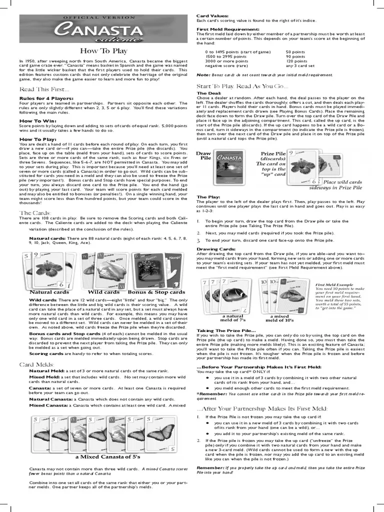 Canasta Rules PDF Toys Ephemera Canasta Rules Playing Card Games Canasta Game