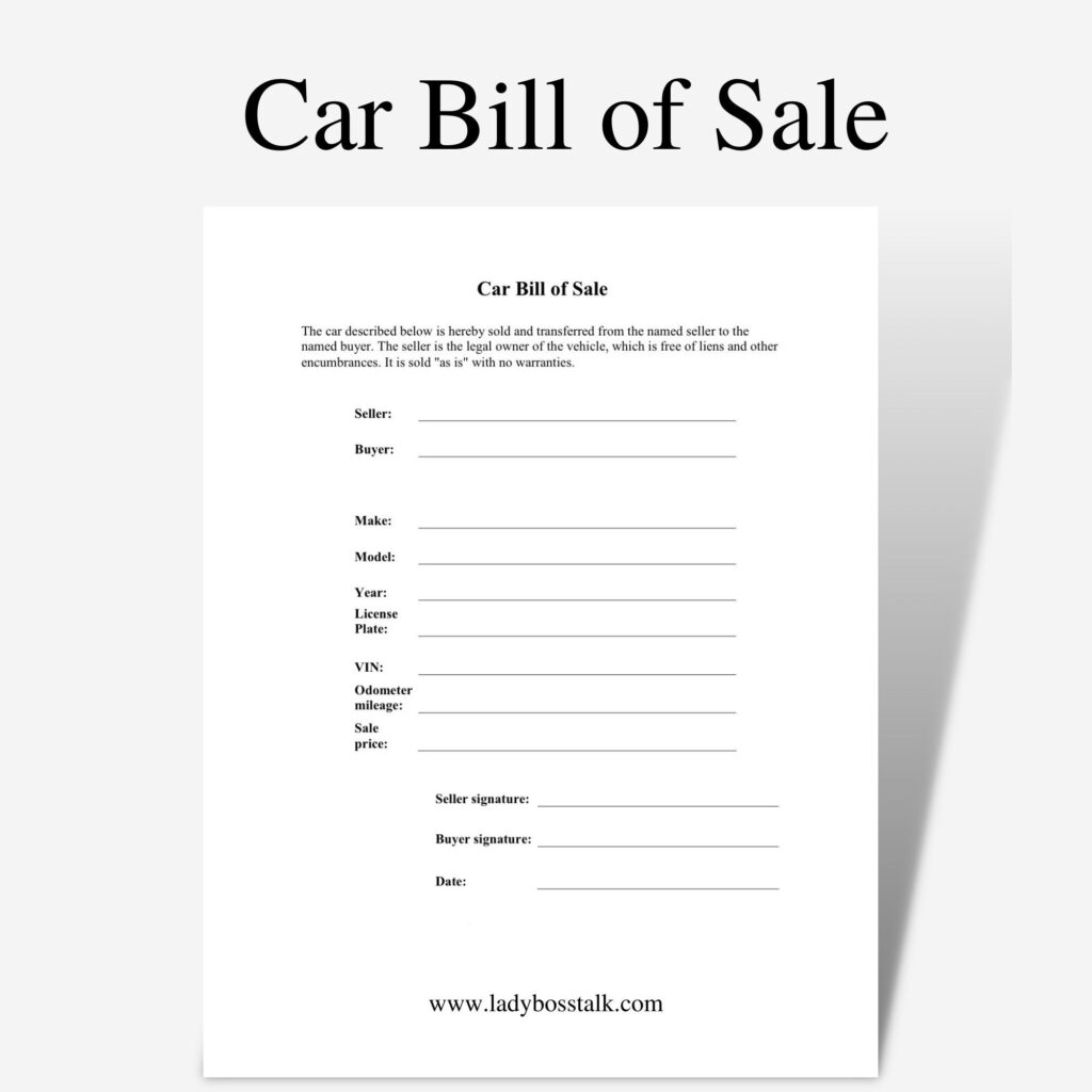 Car Bill Of Sale Car Sale Contract Car Purchase Agreement Etsy de