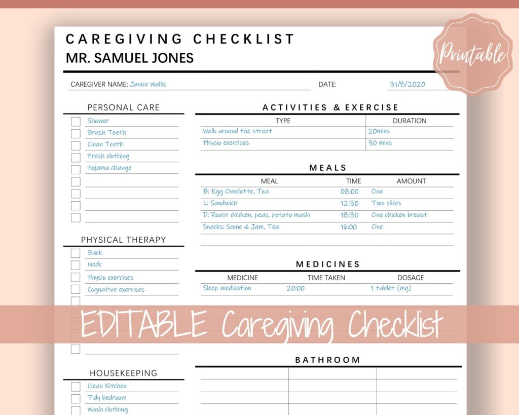 Caregiving Elderly Care Checklist EDITABLE Printable Is Ideal Etsy de