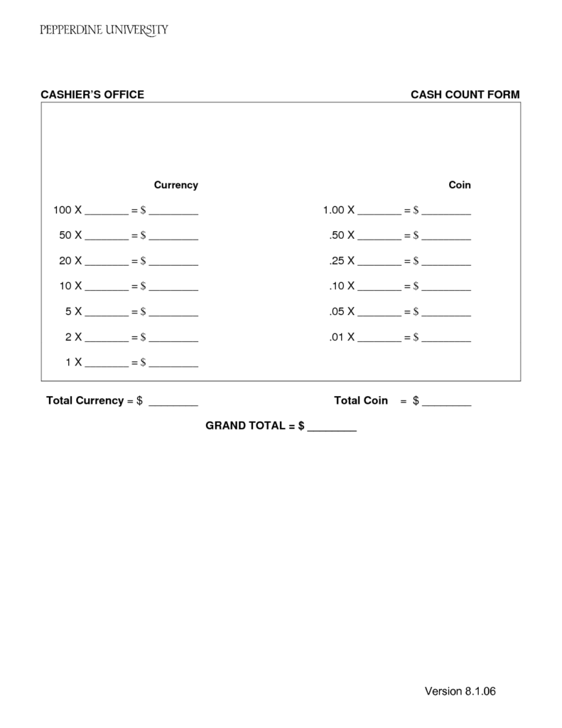 Cash Count Sheet Template Balance Sheet Template Cash Register Balance Sheet