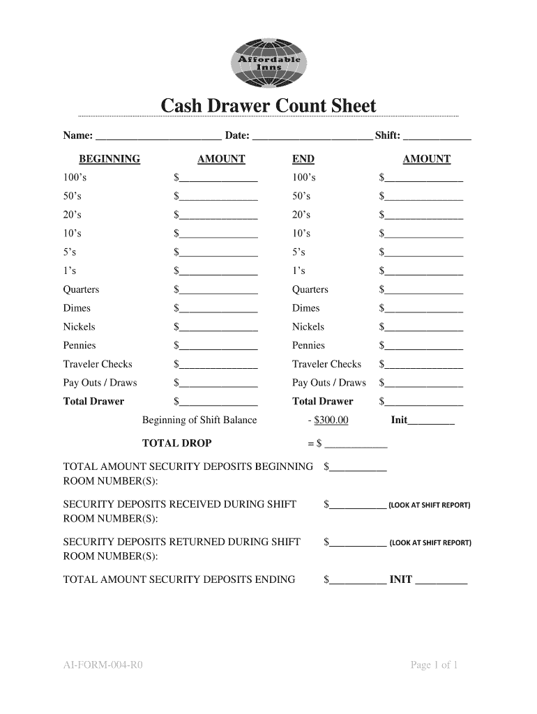 Cash Drawer Worksheet Fill Out Sign Online DocHub