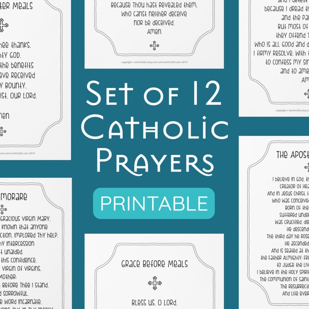 Catholic Prayer Print Set Of 12 Catholic Prayer Printable Christian Print Catechism PDF Download Our Father Hail Mary Memorare