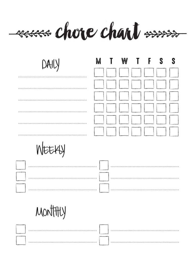 Free Editable Printable Chore Charts Pdf