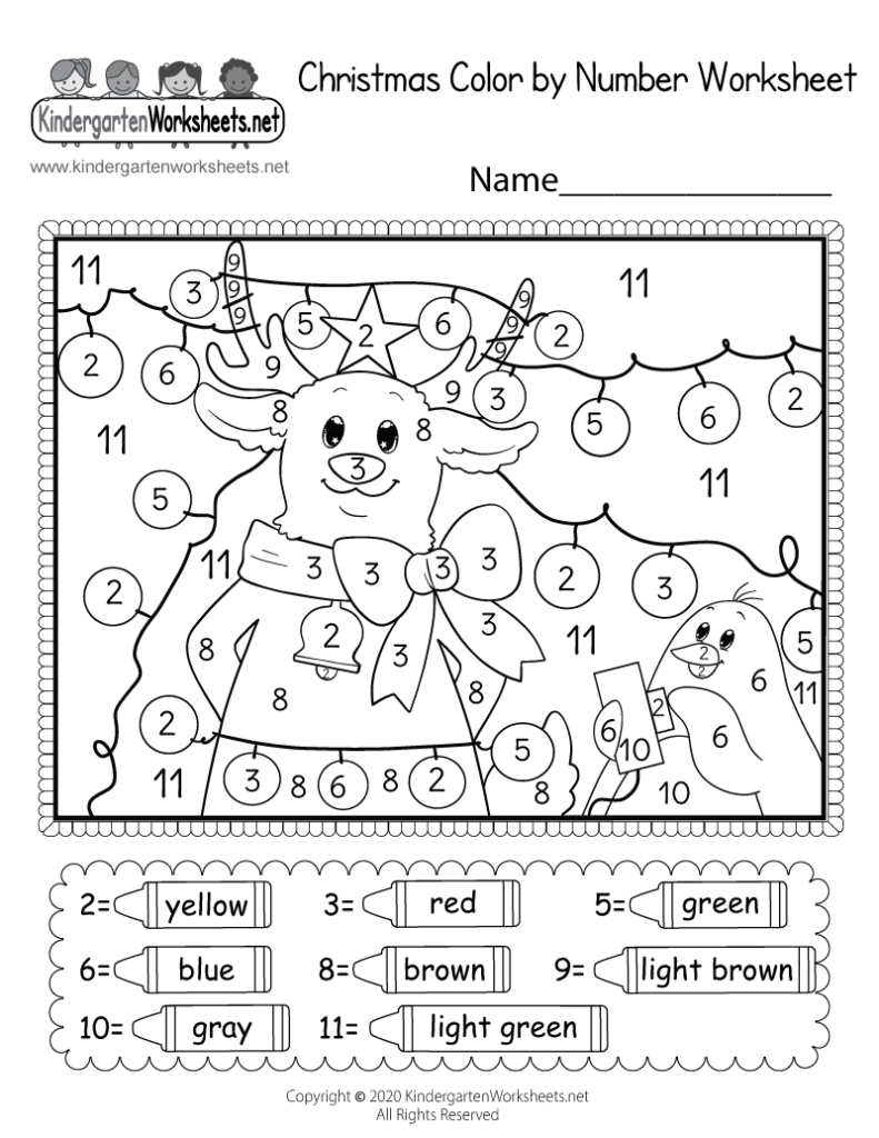 Christmas Color By Number Worksheet Free Kindergarten Holiday Worksheet For Kids