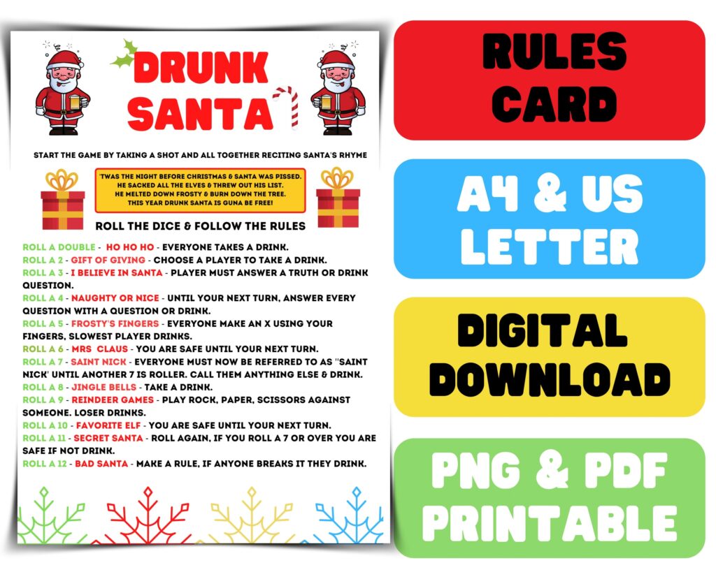 Christmas Drinking Game Printable Christmas Drinking Game Etsy de