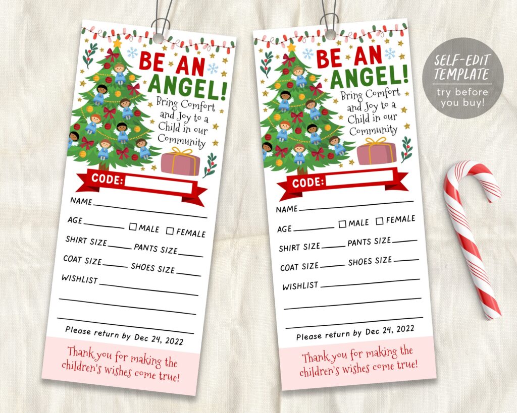 Christmas Giving Tree Gift Tag Editable Template Donation Etsy