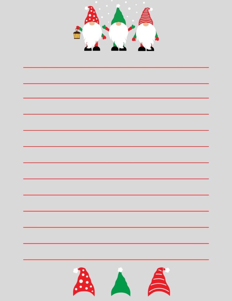 Christmas Gnome Stationery Free Printable Pages