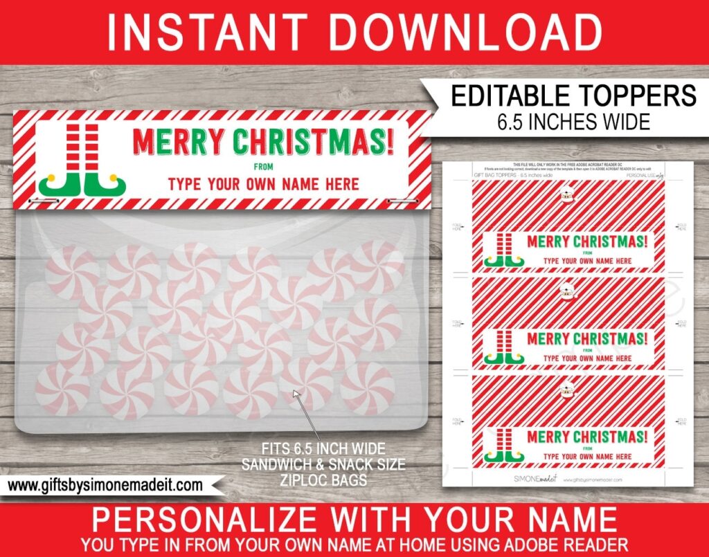 Christmas Treat Bag Toppers Template Printable Elf Labels Etsy Australia