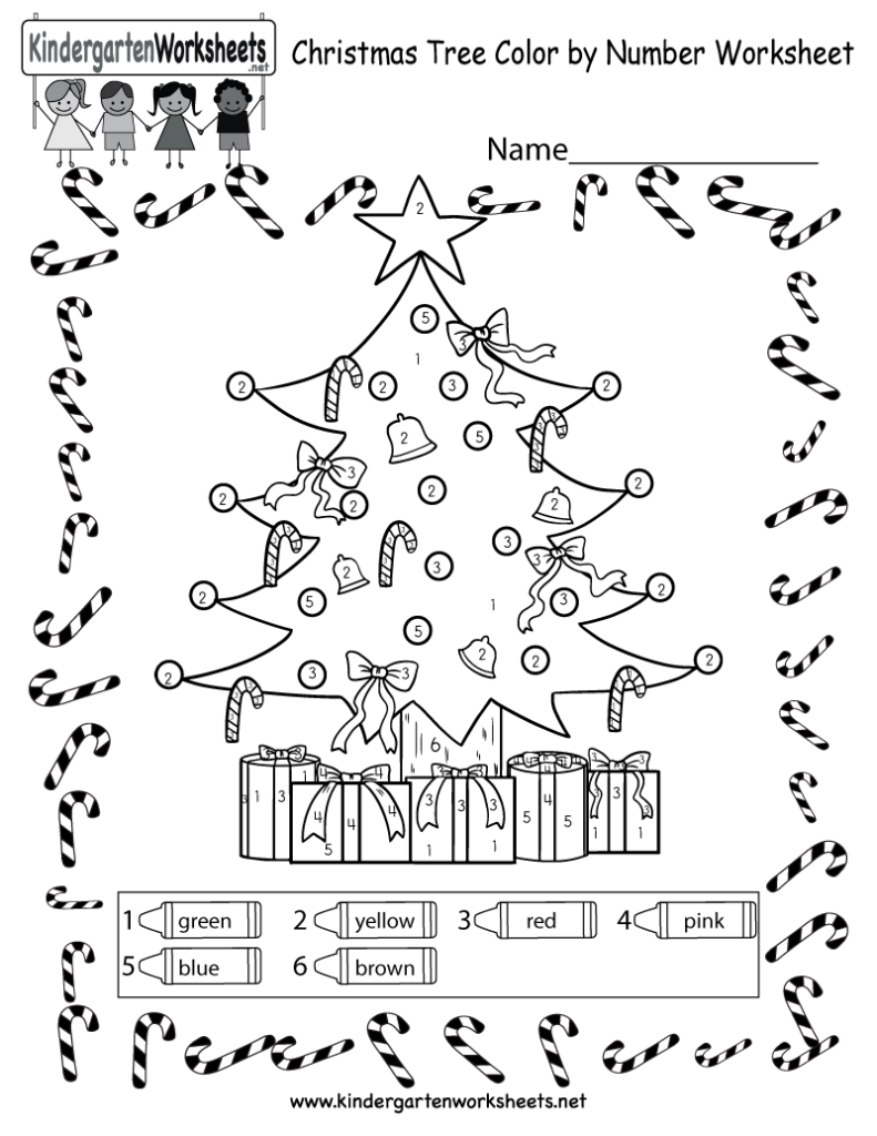 Christmas Tree Coloring Worksheet Free Color By Number Worksheet For Kindergarten