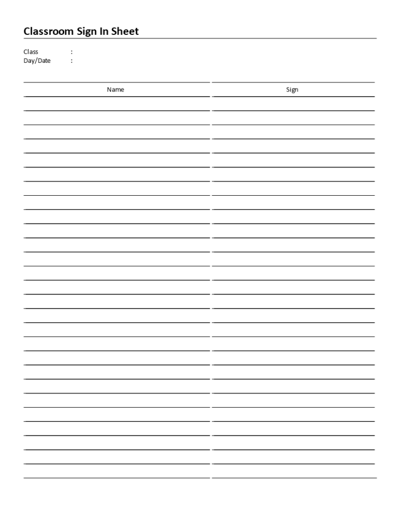 Sign In Sheet Printable Free