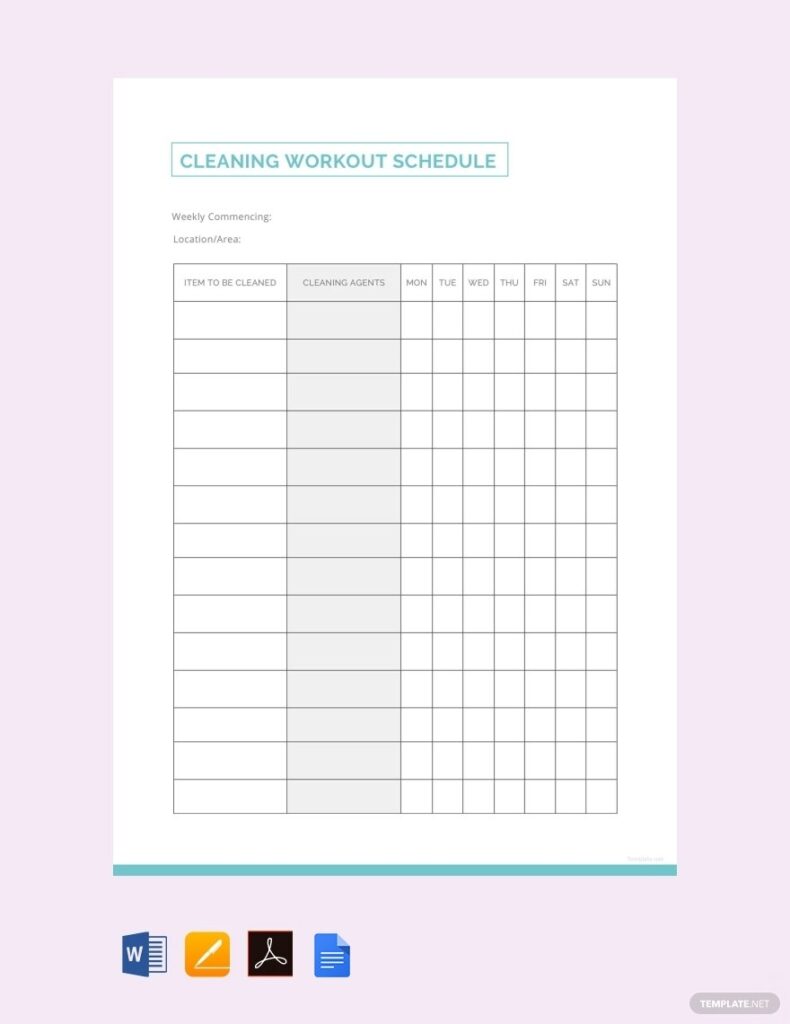 Cleaning Schedule Templates Documents Design Free Download Template 