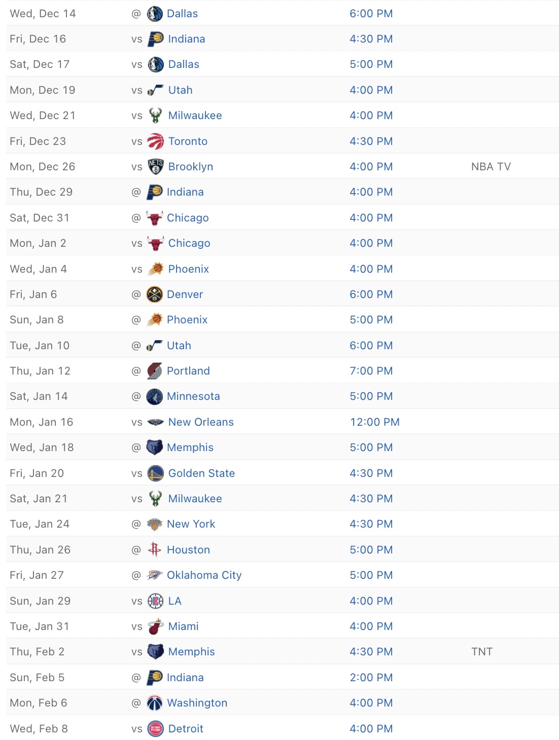 Cleveland Cavs Printable Schedule