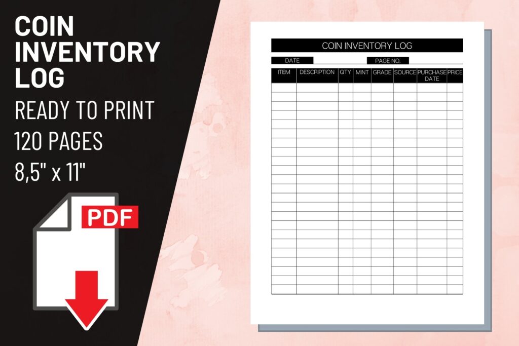 Coin Inventory Log Printable Sheet Insert