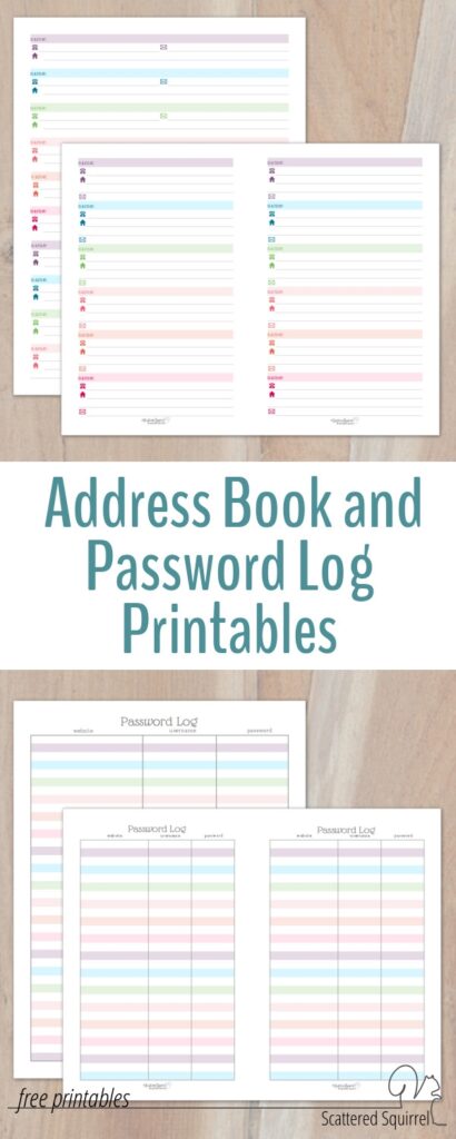 Colourful Address Book And Password Log Printables