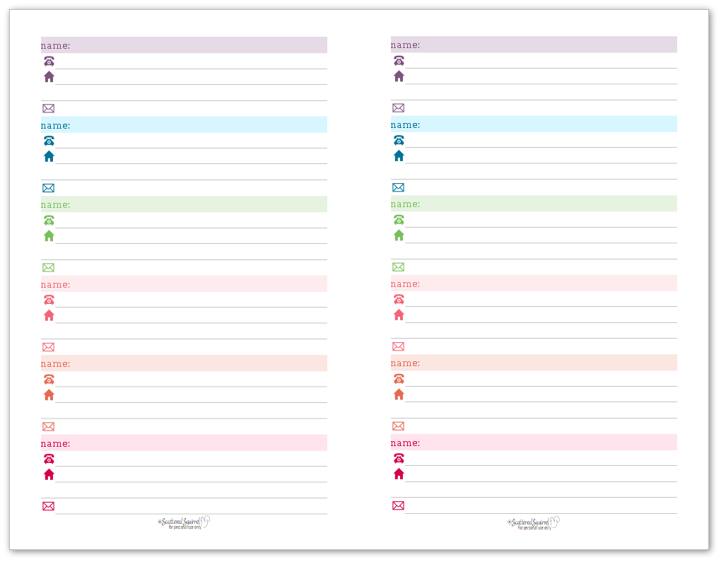 Colourful Address Book And Password Log Printables Address Book Template Personal Planner Printables Planner