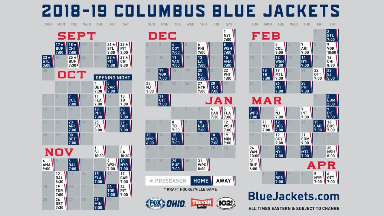 Columbus Blue Jackets Announce 2018 19 Regular Season Schedule