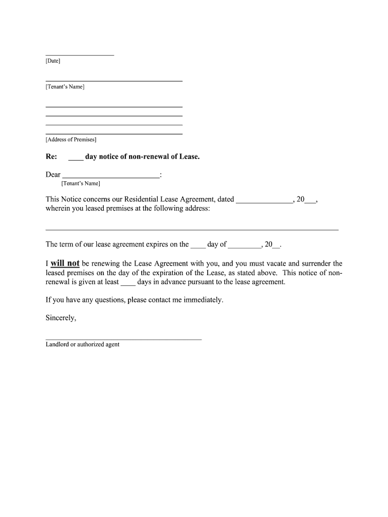 Complete The Landlords Notice Of Non Renewal Of Lease To Tenants With Form And Sign It Electronically