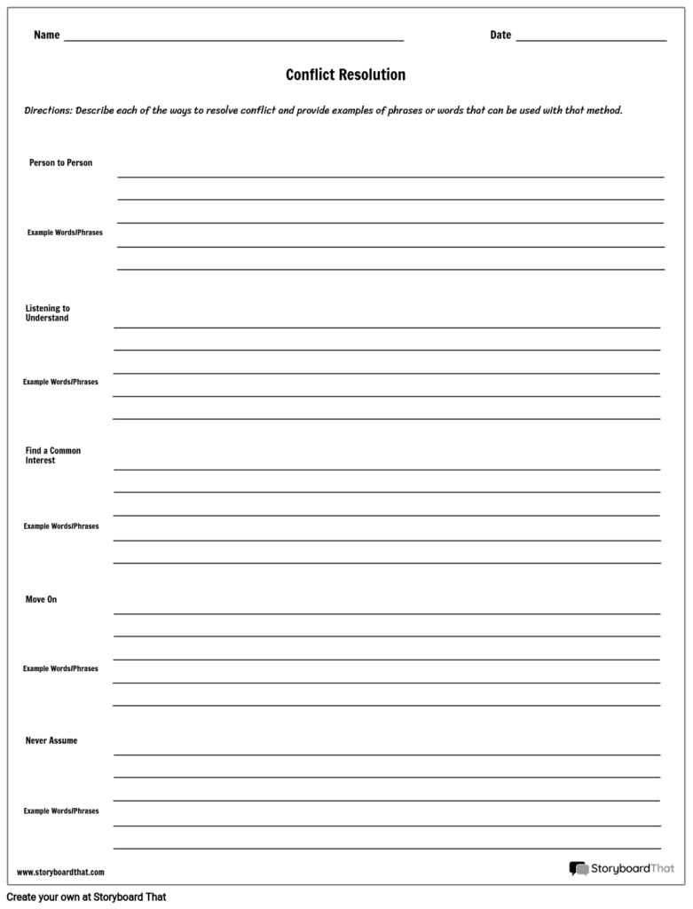 Conflict Resolution Worksheet Activity Resolving Conflicts