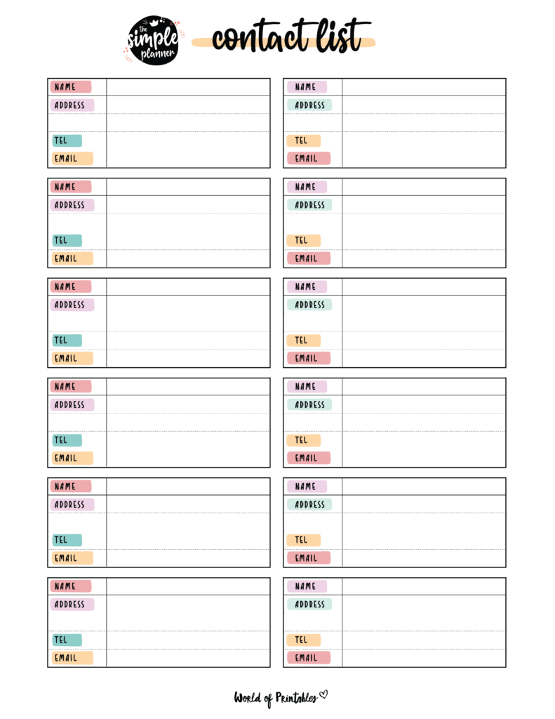 Contact List Templates 12 Of The Best Styles World Of Printables