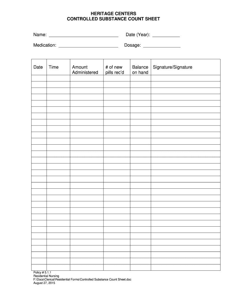 Controlled Substance Count Sheet Fill Out Sign Online DocHub