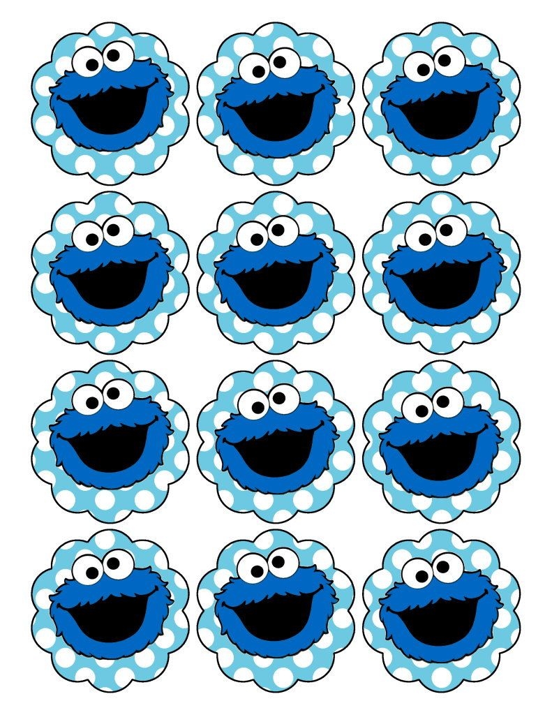 Cookie Monster Sticker Or Cupcake Topper Printable File 2 Inch Circle Scalloped 5 00 Via Ets Monster Koekjes Kinderen Verjaardag Traktaties Koekjes Monster