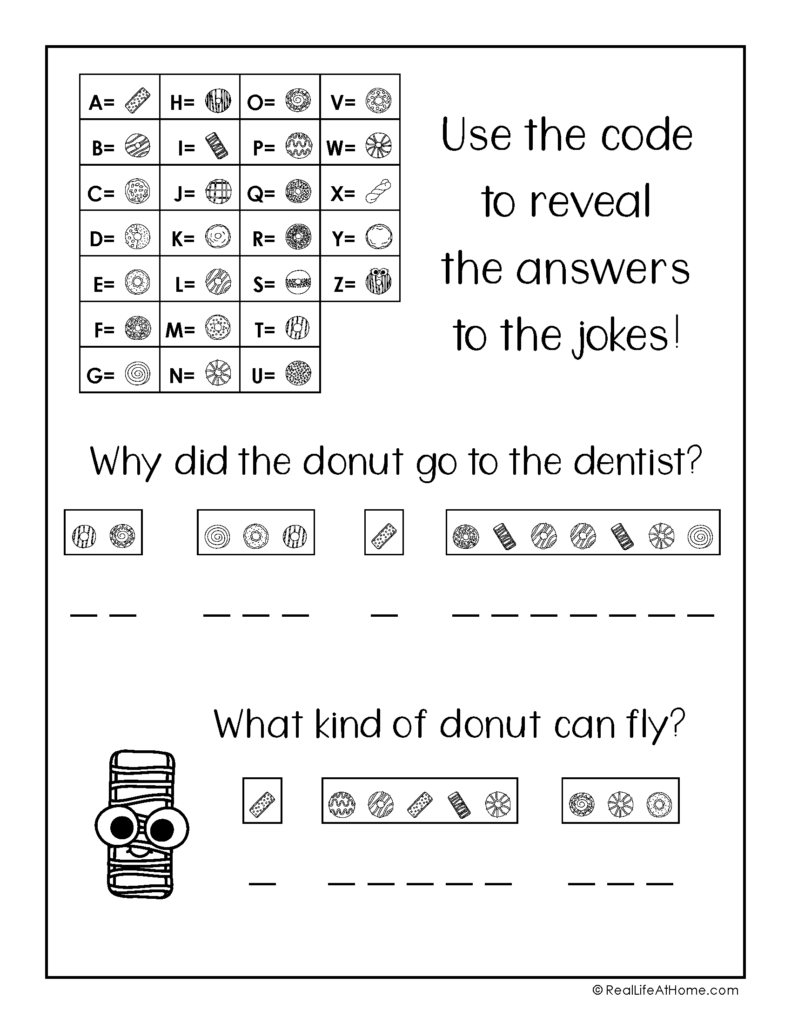 Crack The Code Puzzles Free Printable Featuring Donut Jokes