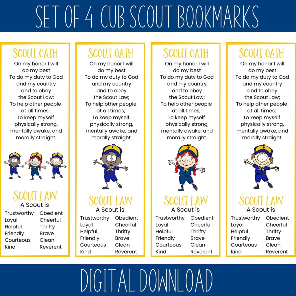 Cub Scout Bookmarks With Scout Oath Scout Law Set Of 4 Etsy de