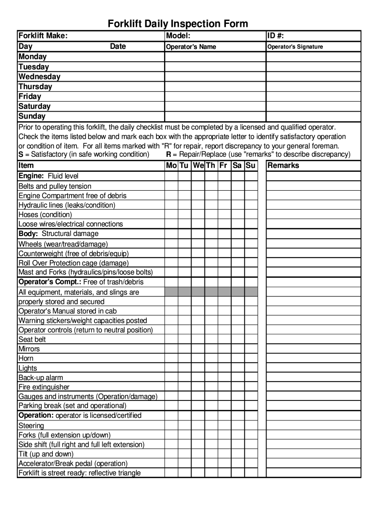 Daily Forklift Checklist Forms Fill Out Sign Online DocHub