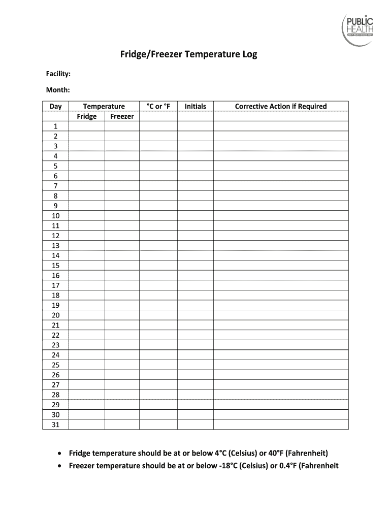 Daily Refrigerator Temperature Log Sheet Fill Out Sign Online DocHub