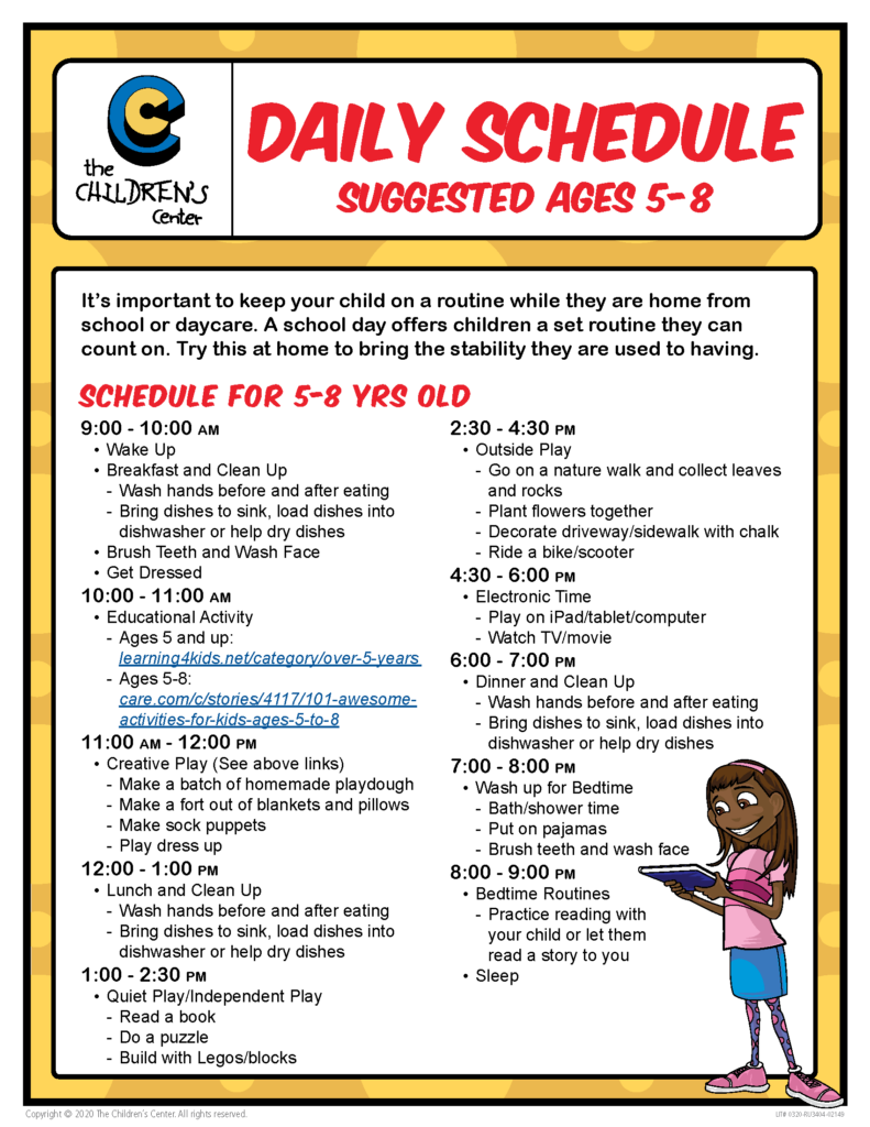 Daily Schedule Ages 5 8 The Children s Center