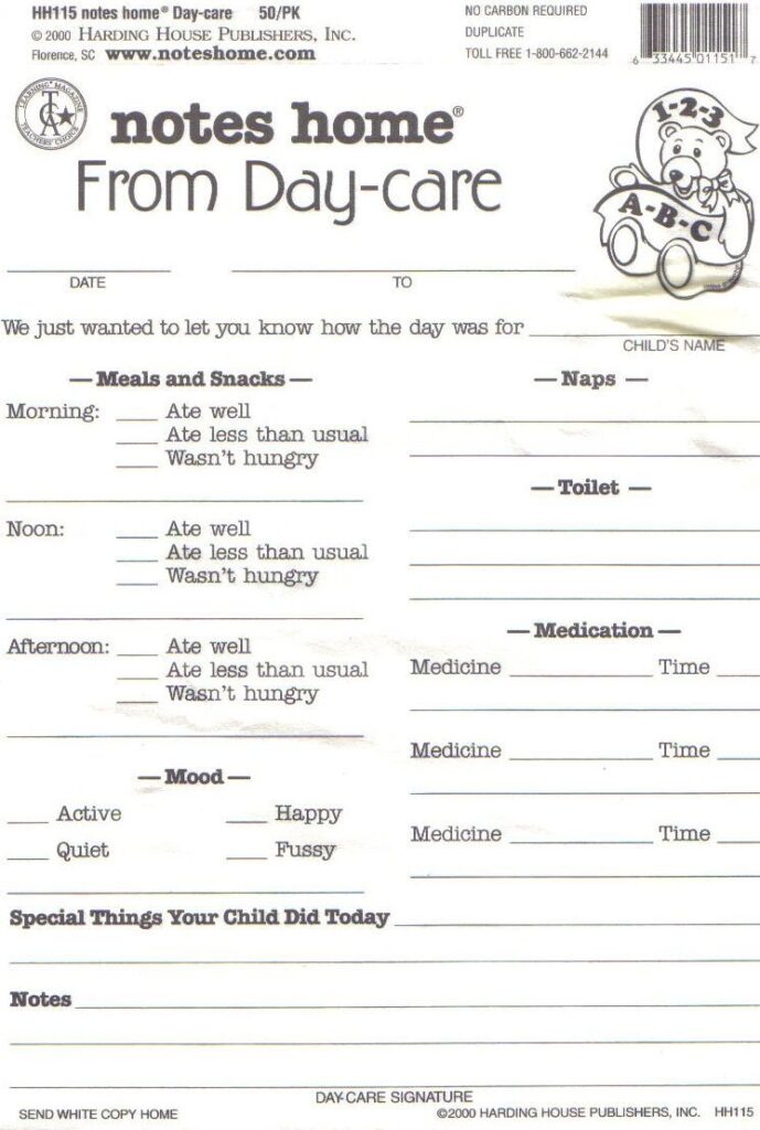 Day Care Infant Daily Report Sheets Printables Daycare Daily Sheets Infant Daily Report Daycare